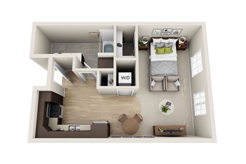 Floor plan for studio, 1 bath, 573 sqft